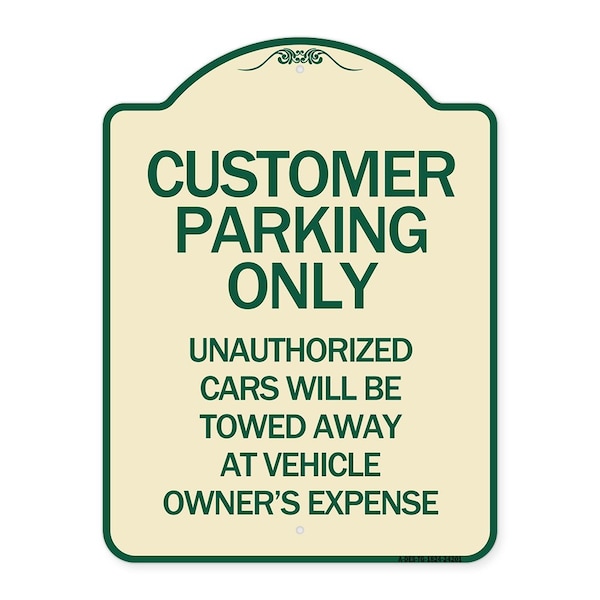 Signmission Customer Parking Unauthorized Cars Towed Away Owners Expense Alum Sign, 18" L, 24" H, TG-1824-24201 A-DES-TG-1824-24201 - main